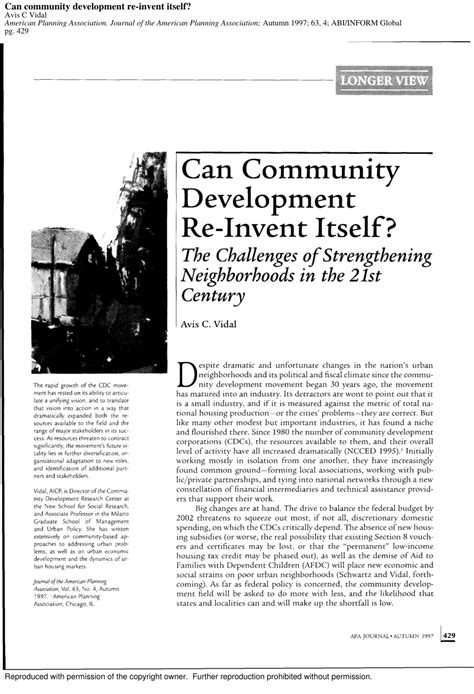 Pdf Can Community Development Re Invent Itself The Challenges Of