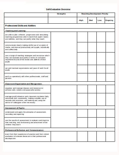 Teacher Self Evaluation Form Download Printable Pdf Templateroller Images