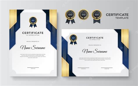 Elegante Plantilla De Certificado De Diploma Azul Y Dorado Vector Premium