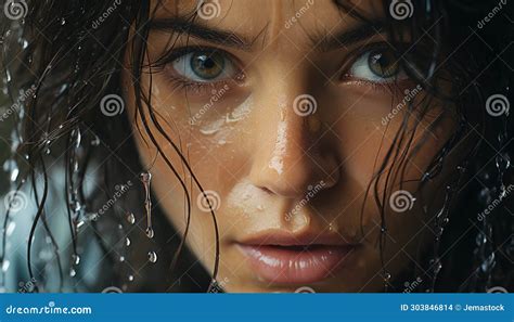 Beautiful Woman With Wet Hair Looking At Camera Generated By AI Stock