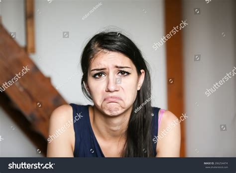 Beautiful Brunette Young Woman Sad Face Stock Photo