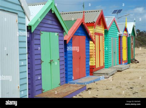 Colourful Beach Huts Brighton Melbourne Victoria Australia Stock