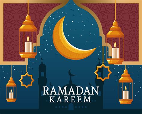 Ramadan Kareem With Waning Moon And Islamic Art 689201 Vector Art At