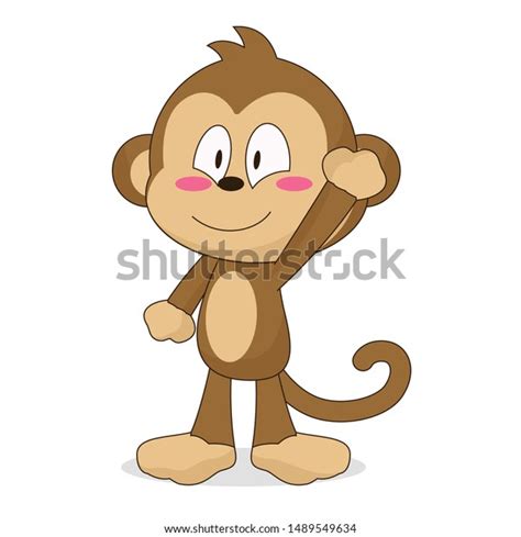 Cute Monkey Character Waving Smile Vector Stock Vector Royalty Free