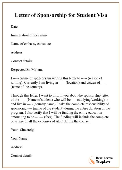 These are a letter to support a visa application by employer or visa during his services, we have found (employee name) to be punctual, respectful and regular. Letter-of-Sponsorship-for-Student-Visa - Best Letter Template