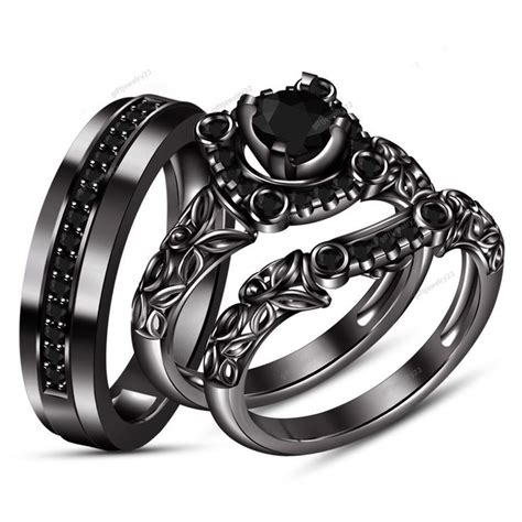 14k Black Gold 180 Ct Diamond His Her Engagement Ring Wedding Bridal