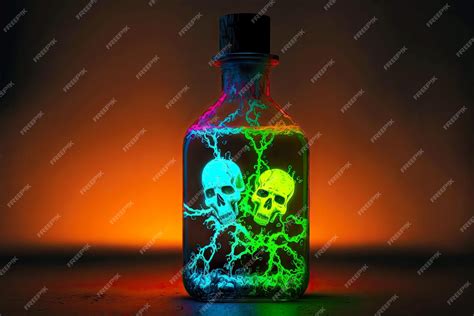 Premium Photo Bottle With Toxic Bright Neon Liquid Representing