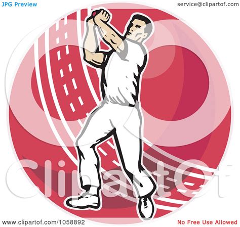 Royalty Free Vector Clip Art Illustration Of A Cricket Bowler Over A