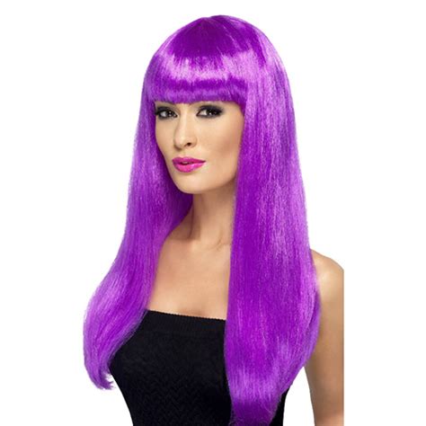 Babelicious Wig Purple Long Straight With Fringe Masquerade Costume Hire