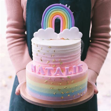 Two Tier Rainbow And Ombre With Cascading Gold Cake