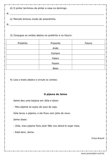 Atividades Com Verbos Para O 4o Ano