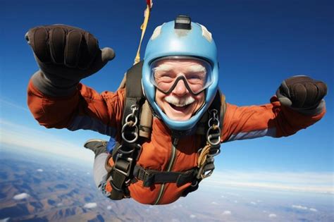 Premium Ai Image Happy Skydiver Senior Man Smiling In Free Fall