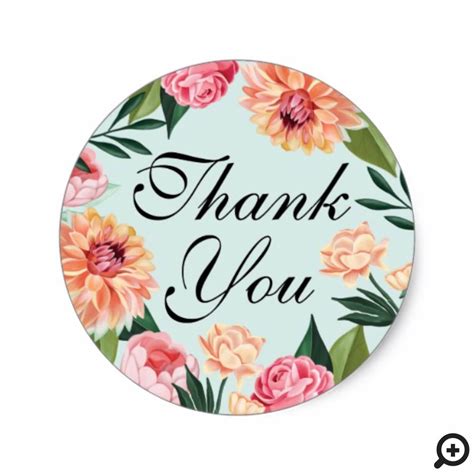 Timeless Watercolor Floral Wedding Thank You Classic Round Sticker Moodthology Papery