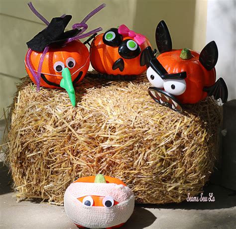 Find creative pumpkin decorating ideas that involve no carving. Easy Pumpkin Decorating Kits for Kids and Toddlers from Dollar Tree - Seams Sew Lo