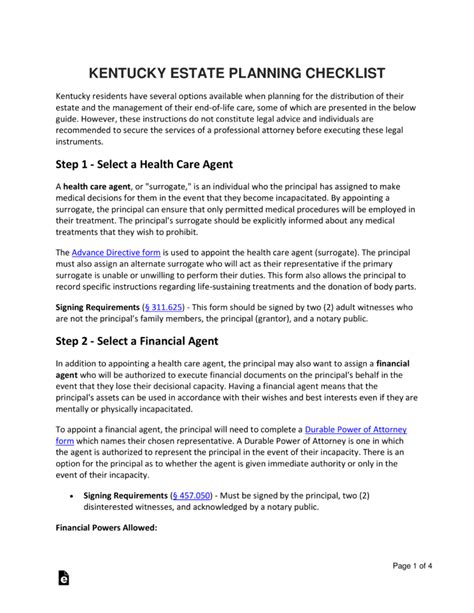 Free Kentucky Estate Planning Checklist PDF Word EForms