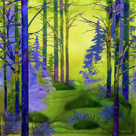 Green And Purple Forest Scene Digital Art By Barbara Mierau Klein