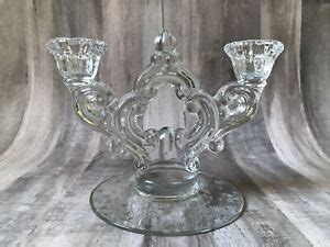 Vintage Princess House Etched Clear Glass Double Candle Stick Holders