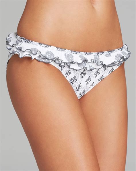 Pilyq Brigitte Batik Ruffle Bikini Bottom In White Lyst