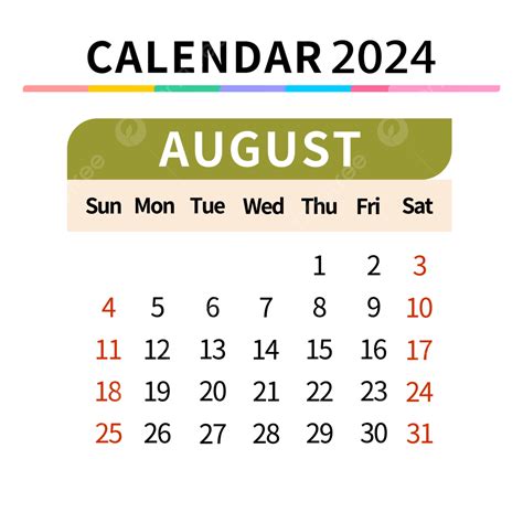 Gambar Kalender Agustus 2024 Warna Simple Dua Ribu Dua Puluh Empat