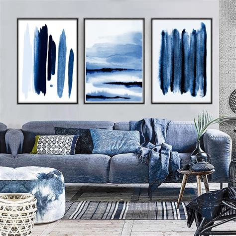 Extra Large Wall Art Blue Living Room Decor Minimalist Wall Etsy