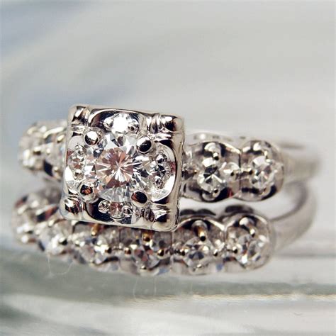 Keepsake 14k Gold Antique Illusion Diamond 35 Ct Engagement Ring Inside Keepsake Wedding Bands 