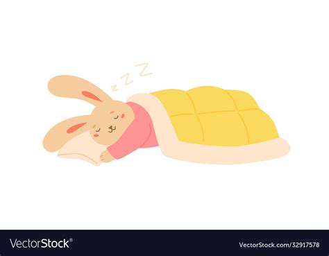 Funny Rabbit Sleeping On Pillow Covered Blanket Vector Image