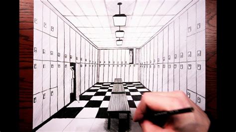 How To Draw A Locker Room In One Point Perspective Youtube