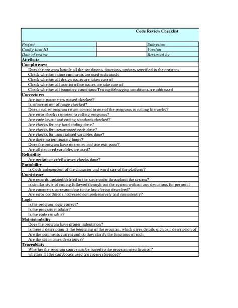 Code Review Checklist Excel Slideshow View Flevy