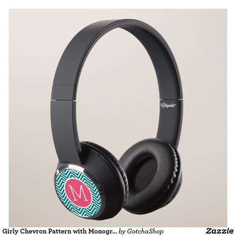 Girly Chevron Pattern With Monogram Pink Teal Headphones Headphone