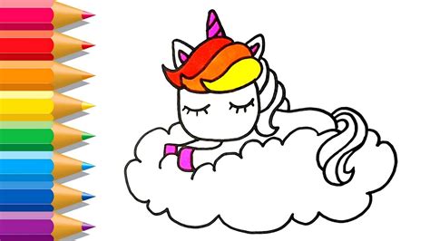 How To Draw Unicorn On A Cloud Easy Cloud And Unicorn Coloring Page