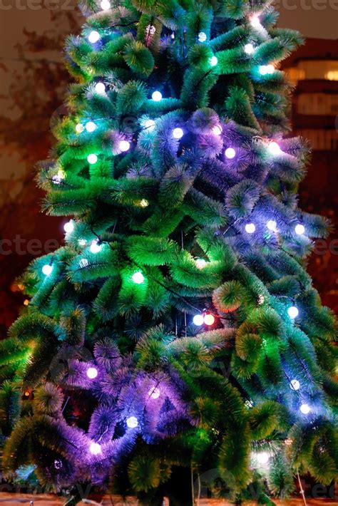 Electric Lights On Christmas Tree Outdoors 14485242 Stock Photo At Vecteezy