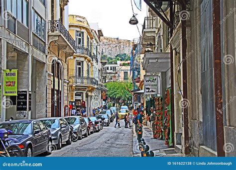 Tourists Walking Along An Athens Greece City Street Editorial Stock