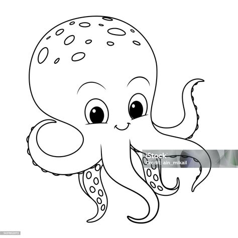 Little Octopus Cartoon Animal Illustration Bw Stock Illustration
