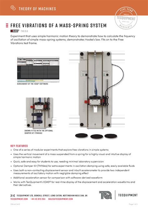 Tm164 Mass Spring Datasheet Tecquipment Ltd Bonsall Street Long