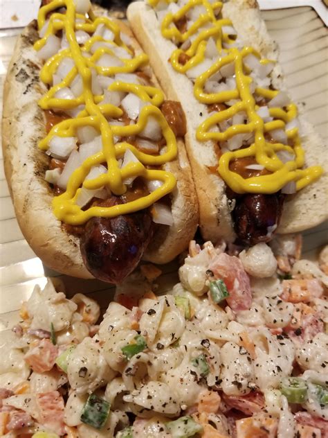 This dish pairs well with almost anything. Homemade Coney Islands with Bacon Ranch Pasta Salad