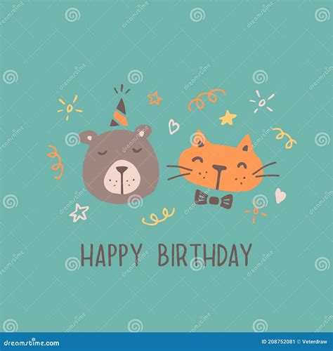 Birthday Card Wiith Funny Animals Stock Vector Illustration Of Design