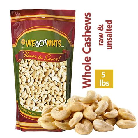 Cashews Whole Raw Unsalted 5 Pounds