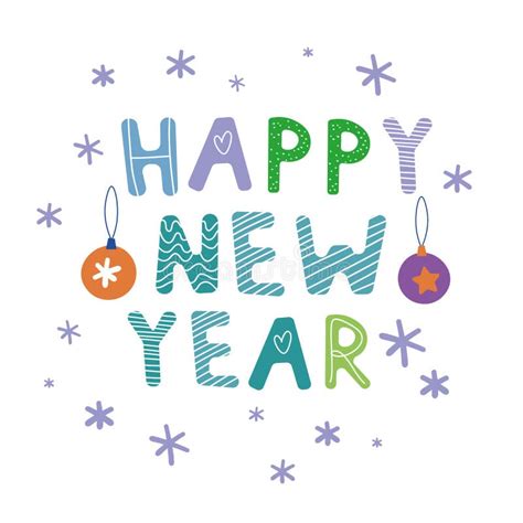 Vector Happy New Year Text With Elements Doodle Hand Drawn Letters