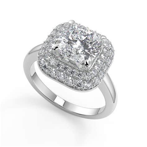 Ct Cushion Cut Double Halo Diamond Engagement Ring Set Si D White
