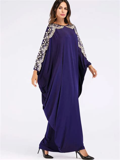 muslim dress batwing abaya sequin patchwork sleeve women caftan long robe arabe ramadan dubai
