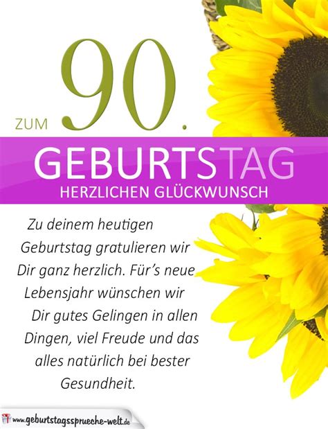 Die 90 jahre sieht man dir an, doch dies ist etwas, worauf man stolz sein kann. Schlichte Geburtstagskarte mit Sonnenblumen zum 90 ...