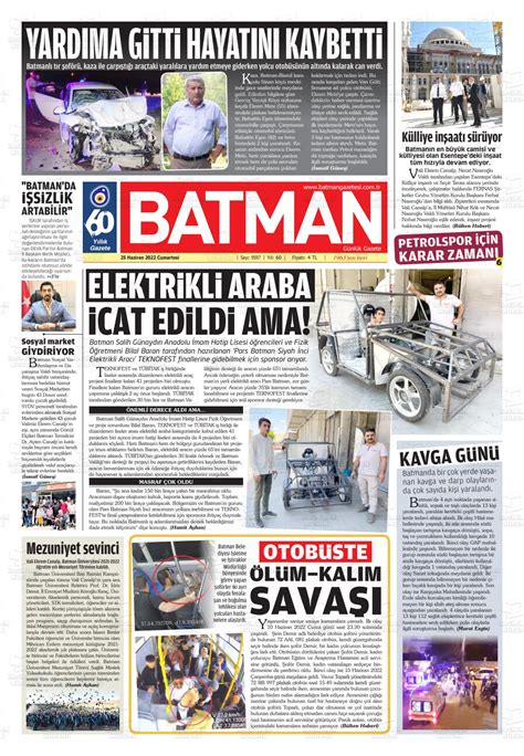 25 Haziran 2022 tarihli BATMAN GAZETESİ Gazete Manşetleri