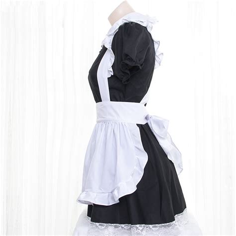 Bust Open Maid Costume Sexy Cosplay Kitty Outfit Cotton Apron Lace