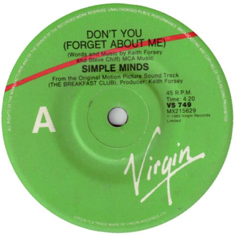Simple Minds Dont You Forget About Me 1985 Vinyl Discogs