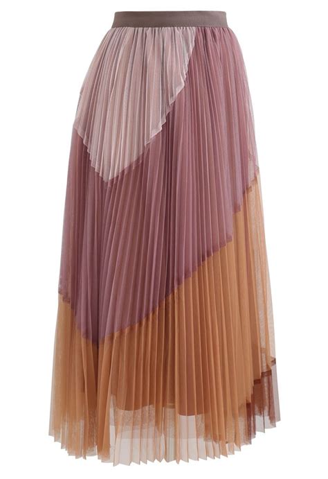 Multi Color Double Layered Pleated Tulle Midi Skirt In Berry Retro