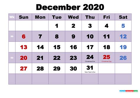 Free 2020 Printable Calendar December As Word Pdf