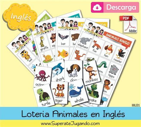 Lotería Animales En Ingles Para Imprimir Printable Animals Etsy México