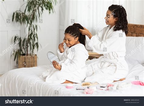 Happy Black Mom Her Daughter Bathrobes Stock Photo Shutterstock