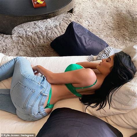 Kylie Jenner Sets Pulses Racing As She Flashes The Flesh In A Green Satin Bra