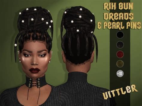 Sims 4 Hairs Vittleruniverse Rih Bun And Dreads With Pearl Pins Hair